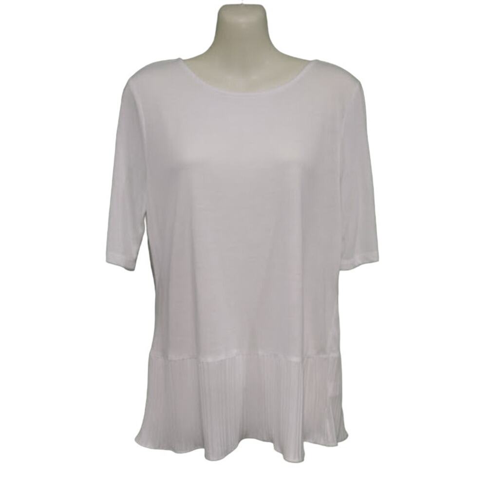 Talbots Short Sleeve Top with Pleated Peplum Bottom, White, Sz M